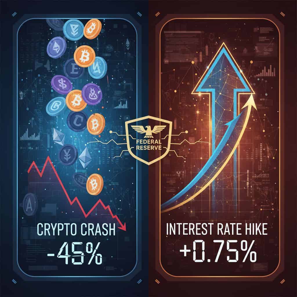 암호화폐 폭락과 금리 인상의 상관관계 비교 다이어그램